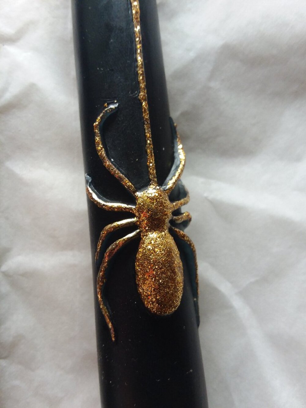 New Black Taper Candles with Gold Spiders